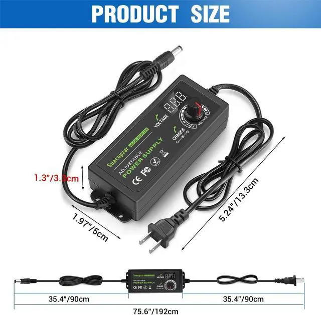 Alt view image 6 of 7 - 60W Power Supply Adjustable DC 3V ~ 12V 5A Variable Universal Switching AC/DC Adapter with LED Display 100V-240V AC to DC Converter with 5.5x2.1mm & 5.5x2.5mm Variable Adapter for LED Strip Light