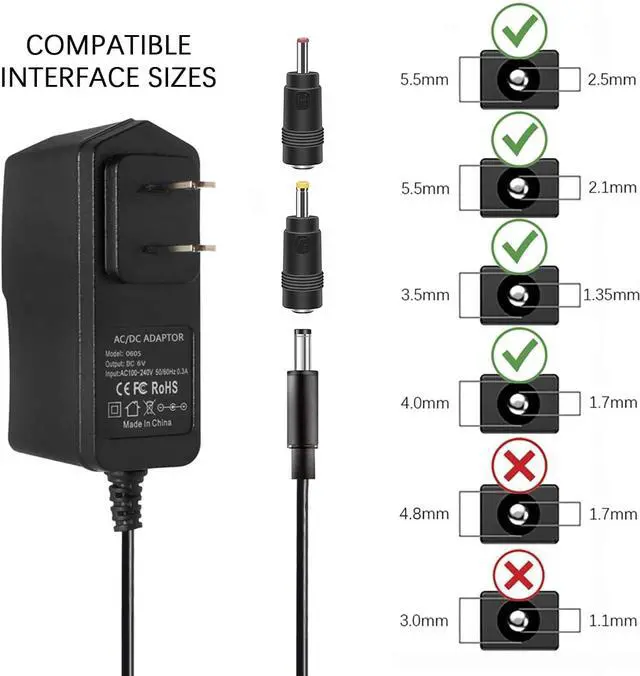 Alt view image 2 of 5 - 6V 2A AC/DC Adapter Wall Charger DC Power Supply for 6 Volt 2A 1500mA 1000mA 800mA 700mA 600mA 500mA 300mA 100mA~2000mA Equipment with 2 Interchangeable DC Plug