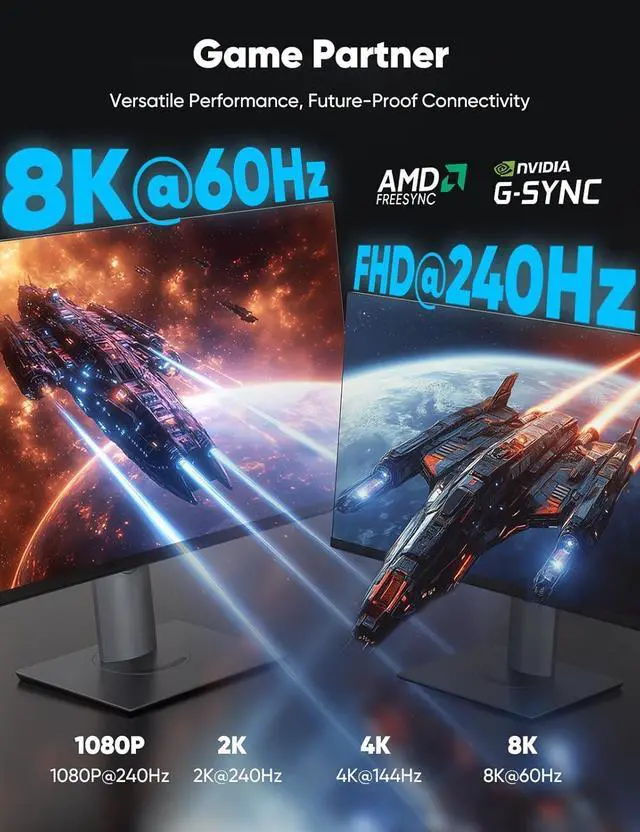 Alt view image 4 of 7 - 8K 4K DisplayPort Cable 1.4 10FT DP Cord ( Certified 8K@60Hz 4K@144Hz 2K@240Hz/165Hz) 32.4Gbps High Speed Display Port Cable for Gaming Monitor HDR/FreeSync/G-Sync Braided Black