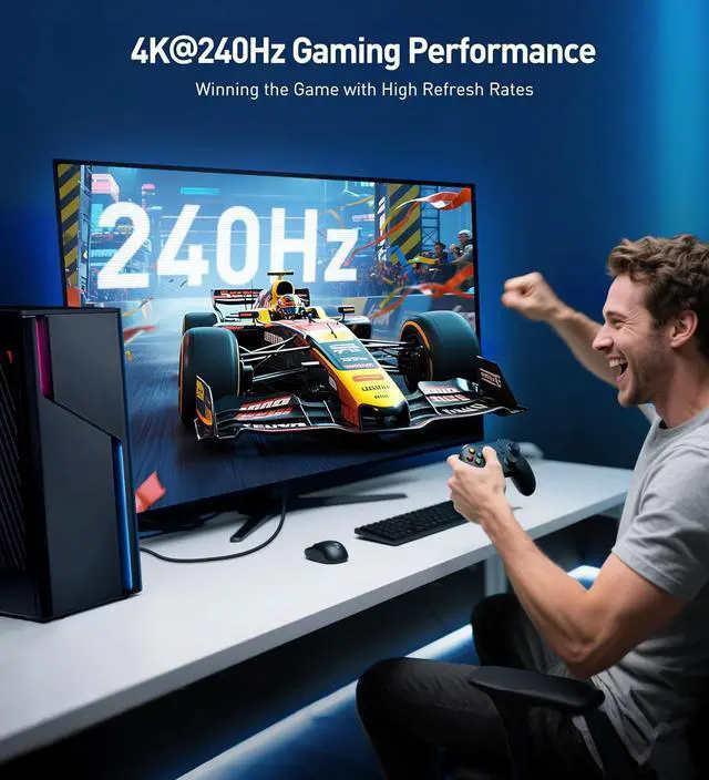 Alt view image 3 of 7 - [ Certified] 40Gbps DisplayPort 2.1 Cable 2m/6.6ft DP40 Cable 8K 120Hz 4K 240Hz in Black with FreeSync G-SYNC and HDR for Gaming Monitor PC RTX 4080/4090 RX 7900