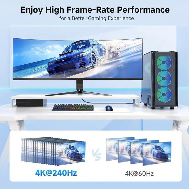 Alt view image 4 of 6 - [ Certified] 9.8 ft 32.4Gbps Braided DisplayPort Cable 1.4 8K 60Hz / 4K 240Hz DisplayPort 1.4 Cable with FreeSync G-SYNC and HDR for Gaming Monitor PC RTX 4080/4090 RX 6800/6900