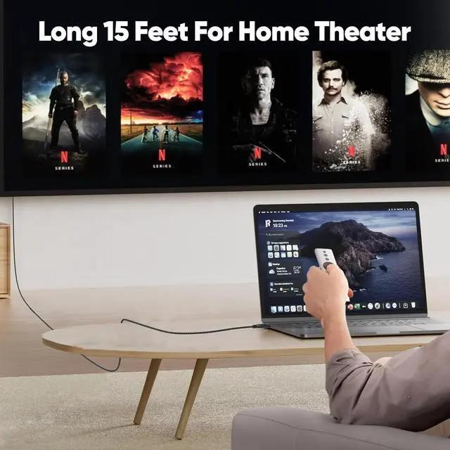 Alt view image 2 of 7 - DisplayPort Cable 1.4 15FT DP Display Port Cord (8K@60Hz 4K@144Hz 2K@240Hz 32.4Gbps) Braided Male to Male Compatible for Computer Monitor PC Gaming Laptop TV