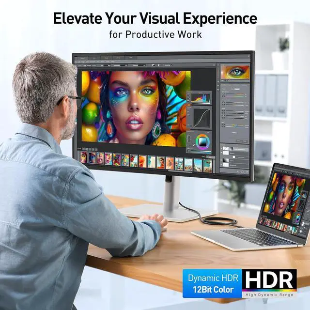 Alt view image 5 of 7 - 32.4Gbps Mini DisplayPort to DisplayPort 1.4 Cable - 10ft Support [8K@60Hz HDR] Mini DP to DP 1.4 Cable Display Port to MiniDisplayPort Compatible with Thunderbolt & Thunderbolt 2