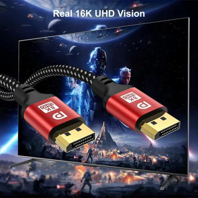 Alt view image 5 of 6 - DP 6ft DisplayPort 2.1 Cable - High Speed DisplayPort (16K 10K 8K@60Hz 4K@144Hz 2K@240Hz) HBR3 Support HDR 4:4:4 / HDR 10 and HDCP 2.2 for Gaming Monitor (Red)