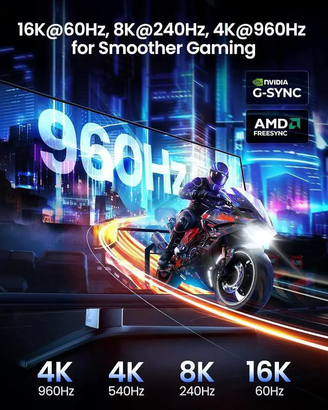 Alt view image 2 of 7 - 80Gbps Short DisplayPort 2.1 Cable 1.6FT [ Certified] [8K@240Hz 4K@540Hz 360Hz 240Hz] DP 2.1 Cable 16K DP80 HDR Display Port Cord Compatible FreeSync G-Sync Gaming Monitor 5090 7900XTX