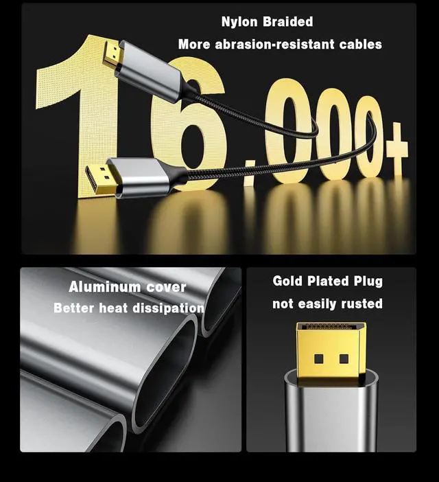 Alt view image 5 of 7 - Active DisplayPort to HDMI Cable 6Ft (4K@60Hz 1440P/2K@120Hz) Uni-Directional Display Port 1.2 to HDMI 2.0 Braided Cord DP to HDMI Compatible with AMD NVIDIA Desktops and Gaming Monitors