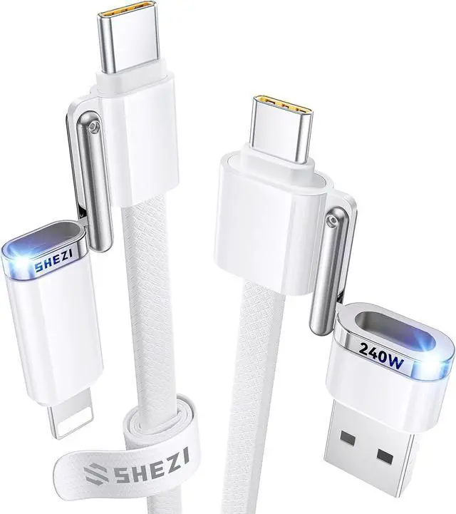 Main image of 4-in-1 USB C to Lightning Cable 240W Fast Charging & Data Transfer Support to  CarPlay & Android Auto 5FT Travel Multi Cords Charger Combo for iPhone/iPad//MacBook Cable White