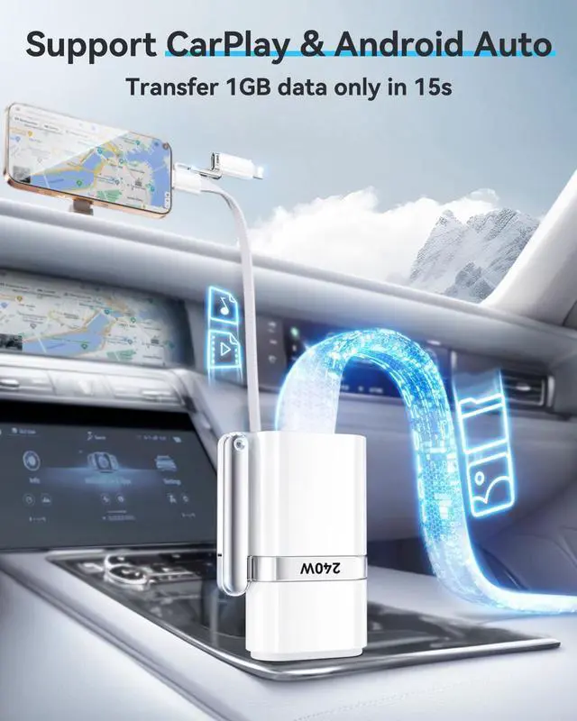 Alt view image 4 of 7 - 4-in-1 USB C to Lightning Cable 240W Fast Charging & Data Transfer Support to  CarPlay & Android Auto 5FT Travel Multi Cords Charger Combo for iPhone/iPad//MacBook Cable White