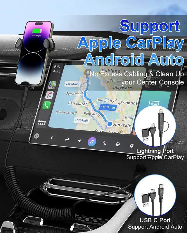 Alt view image 3 of 7 - 2 Pack Coiled USB C to C & Lightning Cable 3FT iPhone 15 16 Carplay Coiled USB C Cable 4 in 1 Car Charger Cord 60W Fast Charging Cable for iPhone  Supports  CarPlay & Android Auto -Black