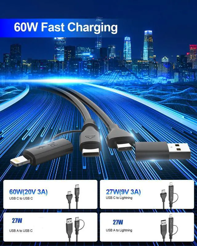 Alt view image 2 of 7 - 2 Pack Coiled USB C to C & Lightning Cable 3FT iPhone 15 16 Carplay Coiled USB C Cable 4 in 1 Car Charger Cord 60W Fast Charging Cable for iPhone  Supports  CarPlay & Android Auto -Black