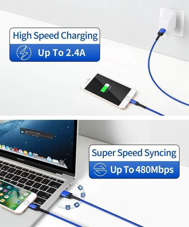 Alt view image 6 of 7 - iPhone Charger Cable [2-Pack 6ft] MFi Certified Lightning Cable iPhone Fast Charging Charger Cable Cord Compatible with iPhone 13 12 11 Xs Max X XR 8 7 6s 6 Plus 5 iPad iPod - Blue