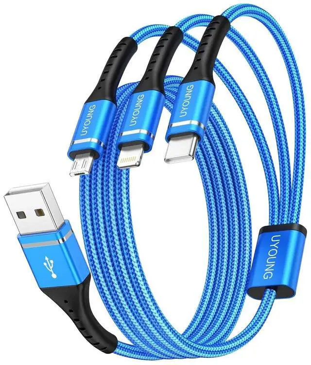 Main image of Multi Charging Cable 2Pack 6FT 3 in 1 Charger Cable Braided Universal Phone Charging Cord with Lightning/Type C/Micro USB Ends Multiple USB Cable for iPhone//Google Cell Phones and More