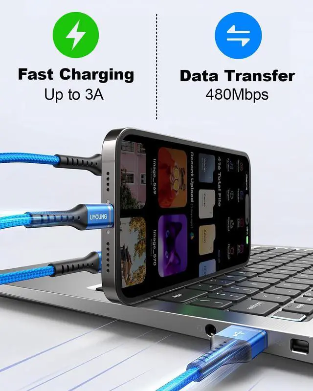 Alt view image 4 of 7 - Multi Charging Cable 2Pack 6FT 3 in 1 Charger Cable Braided Universal Phone Charging Cord with Lightning/Type C/Micro USB Ends Multiple USB Cable for iPhone//Google Cell Phones and More