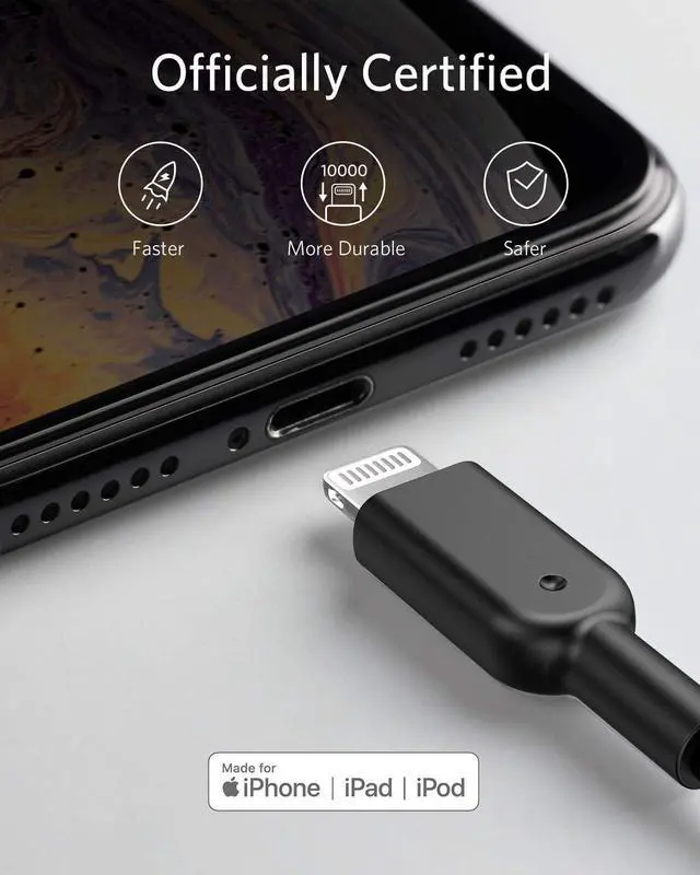 Alt view image 3 of 6 - Powerline II Lightning Cable  MFi Certified USB Charging/Sync Lightning Cord Compatible with iPhone 11 Series/SE/Xs/XR and More(1FT Black)