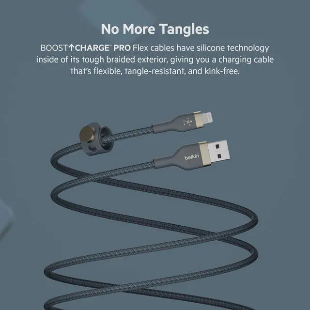 Alt view image 2 of 6 - BoostCharge Pro Flex Braided USB Type A to Lightning Cable (2M/6.6FT) MFi Certified Charging Cable for iPhone 13 12 11 Pro Max Mini SE iPad and More 2-Pack Blue