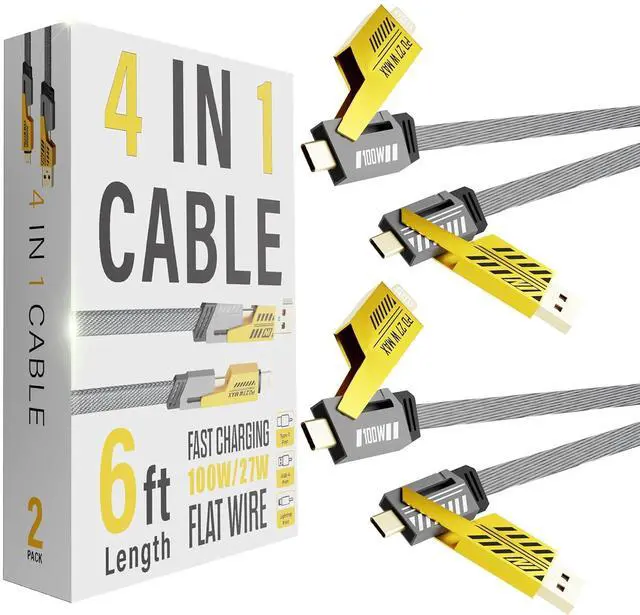 Main image of 4 in 1 Charging Cable 2-Pack 100W USB C to Lightning Cable 6FT Fast Charging [480Mbps] Flat Nylon Braided Charger Cord with Lightn-ing/USB C/USB A Port for iPhone iPad & More