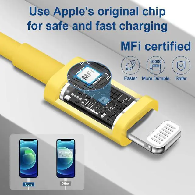 Alt view image 3 of 6 - iPhone Fast Charger Lightning Cable [MFi Certified] 2-Pack USB-C to Lightning Cable (6.6Ft) Fast Charging Compatible with iPhone14/14 Plus/14 Pro/14 Pro Max/13/13pro/12/12 Pro/12 Pro Max(Yellow