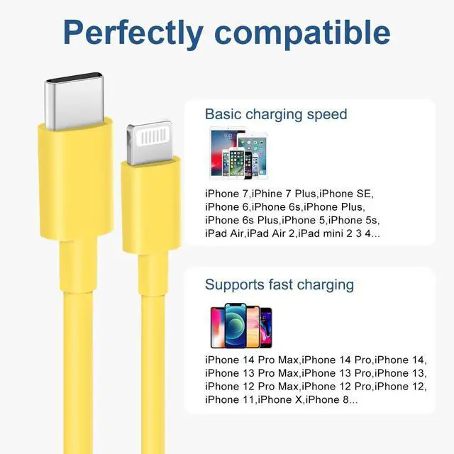 Alt view image 4 of 6 - iPhone Fast Charger Lightning Cable [MFi Certified] 2-Pack USB-C to Lightning Cable (6.6Ft) Fast Charging Compatible with iPhone14/14 Plus/14 Pro/14 Pro Max/13/13pro/12/12 Pro/12 Pro Max(Yellow