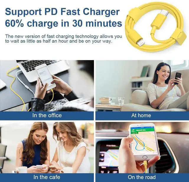 Alt view image 5 of 6 - iPhone Fast Charger Lightning Cable [MFi Certified] 2-Pack USB-C to Lightning Cable (6.6Ft) Fast Charging Compatible with iPhone14/14 Plus/14 Pro/14 Pro Max/13/13pro/12/12 Pro/12 Pro Max(Yellow