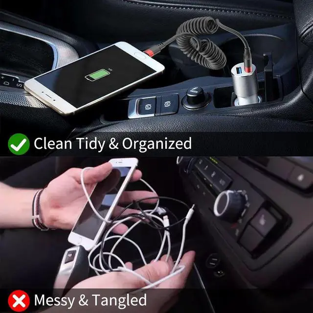 Alt view image 3 of 7 - Coiled Lightning Cable for Car 2 Pack iPhone CarPlay Cable Fast Charging Coiled USB to Lightning Cord Compatible with iPhone 14 13 12 11 Pro Max Mini XR XS 8 7 Plus SE iPad iPod