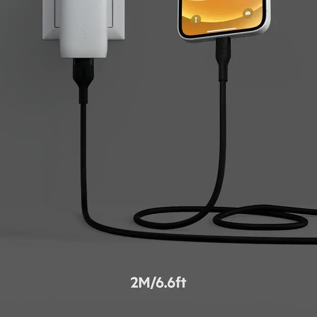 Alt view image 7 of 7 - BoostCharge Flex Silicone USB Type A to Lightning Cable (2M/6.6FT) MFi Certified Charging Cable for iPhone 13 12 11 Pro Max Mini SE iPad and More 2-pack Black
