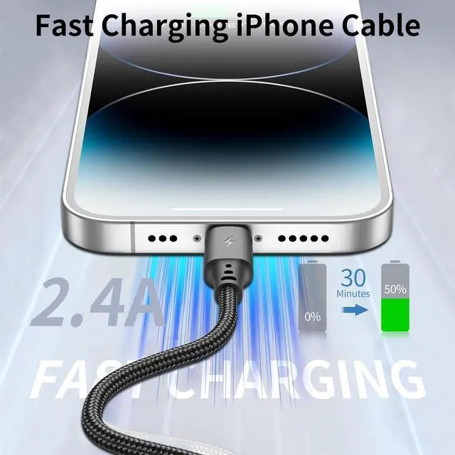 Alt view image 2 of 7 - 1.5 Foot Lightning Cable [MFi Certified] 3Pack 1.5ft iPhone Charging Cable for Car Braided Fast Charging Short USB to Lightning Cable for iPhone 14 13 12 11 Pro/Max/Mini Xs SE2/iPad