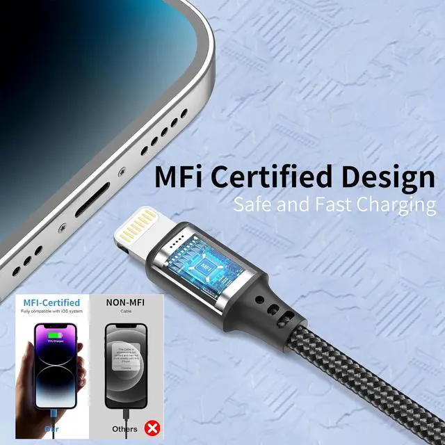 Alt view image 4 of 7 - 1.5 Foot Lightning Cable [MFi Certified] 3Pack 1.5ft iPhone Charging Cable for Car Braided Fast Charging Short USB to Lightning Cable for iPhone 14 13 12 11 Pro/Max/Mini Xs SE2/iPad