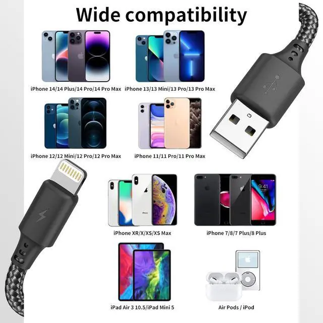 Alt view image 7 of 7 - 1.5 Foot Lightning Cable [MFi Certified] 3Pack 1.5ft iPhone Charging Cable for Car Braided Fast Charging Short USB to Lightning Cable for iPhone 14 13 12 11 Pro/Max/Mini Xs SE2/iPad