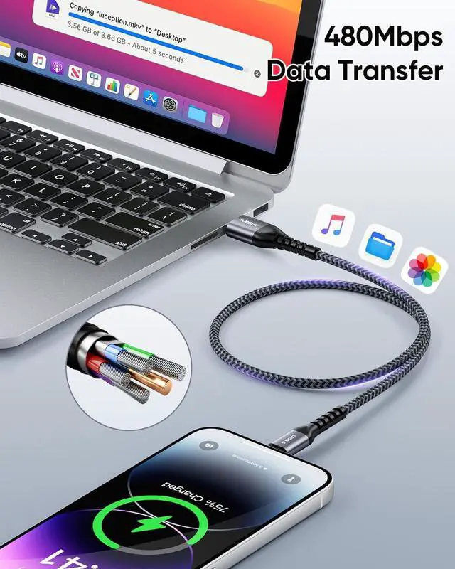 Alt view image 4 of 7 - USB-A to Lightning Cable 2FT 2Pack [MFi Certified] USB to Lightning Cable for Car iPhone Charger Cord Nylon Braided Compatible with iPhone 14/13/12/11 Pro Max Mini X XS XR 8 Plus 10 SE iPad