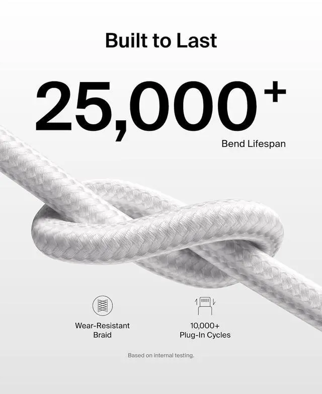 Alt view image 3 of 7 - Braided USB-C Cable w/Lightning Connector (6.6ft) - Soft Flexible Fast-Charging Cable Lightning Charger Cord for iPhone 14 & Earlier Series iPad 9th Gen & AirPods - White (USB 2.0)