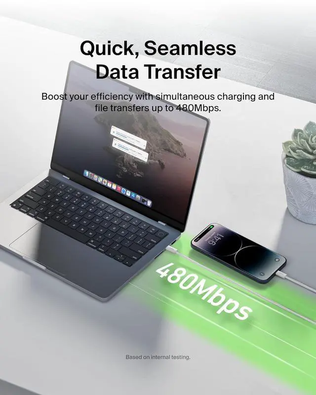 Alt view image 6 of 7 - Braided USB-C Cable w/Lightning Connector (6.6ft) - Soft Flexible Fast-Charging Cable Lightning Charger Cord for iPhone 14 & Earlier Series iPad 9th Gen & AirPods - White (USB 2.0)
