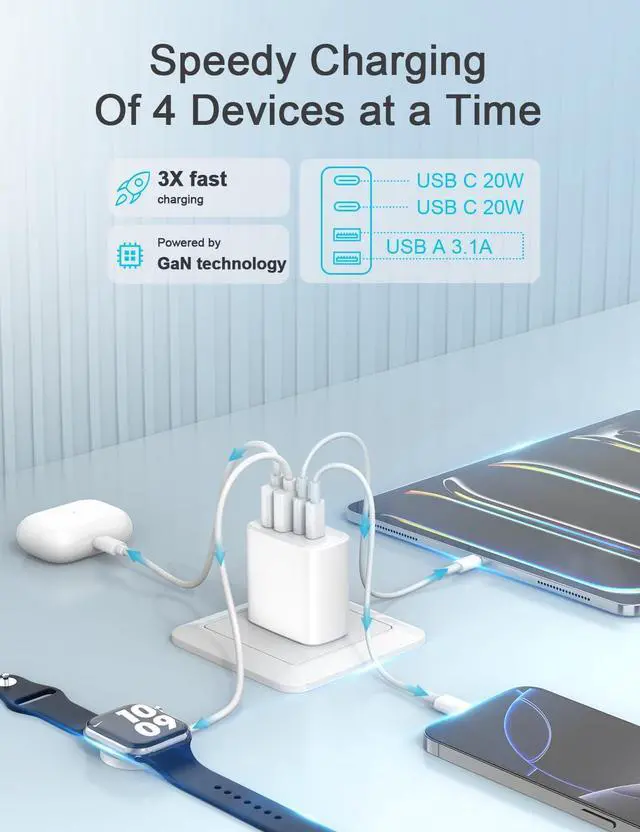 Alt view image 3 of 7 - USB C Charger Block 40W Fast USB A+C Wall Charger with 2Pack iPhone Cords [Type C to C Cable + C to Lightning Cable] Compatible with iPhone 16 15 14 13 12 11 XR XS 8 7 and More