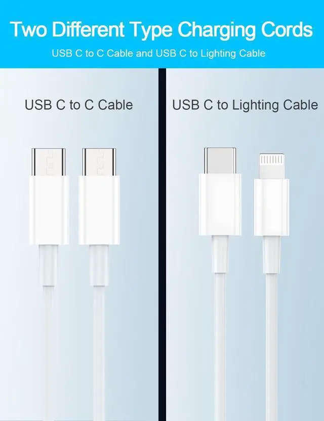 Alt view image 5 of 7 - USB C Charger Block 40W Fast USB A+C Wall Charger with 2Pack iPhone Cords [Type C to C Cable + C to Lightning Cable] Compatible with iPhone 16 15 14 13 12 11 XR XS 8 7 and More