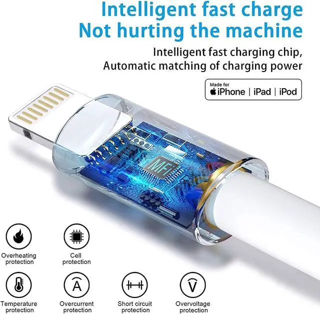 Alt view image 2 of 7 - Original Cable [ MFi Certified] Lightning to USB Cable Compatible iPhone 13/12/11 Pro Max/XS MAX/XR/XS/X/8/7/Plus/6S iPad AirPods iPod Touch (1M/3.3FT) Original Certified - White