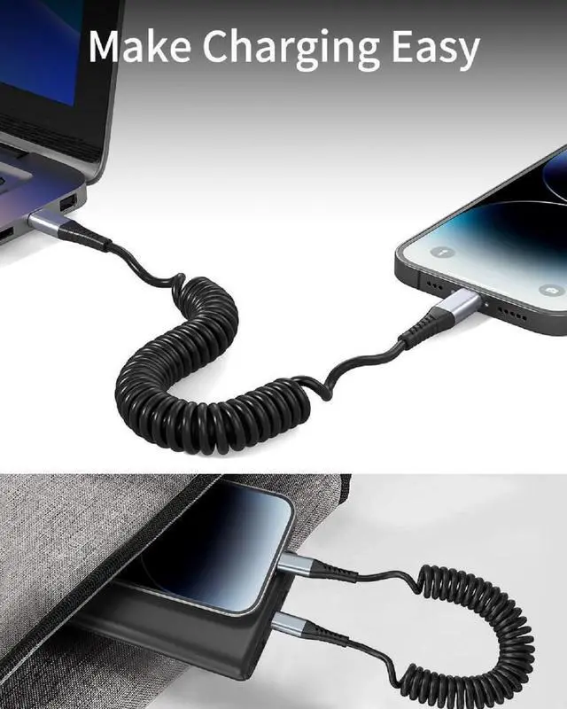 Alt view image 6 of 6 - Coiled Lightning Cable 2 Pack Retractable iPhone Charger Cord for Car USB to Lightning Cable Fast Charging Compatible with  CarPlay iPhone 14 13 12 11 Pro Max Mini 10 8 Plus XR SE AirPods