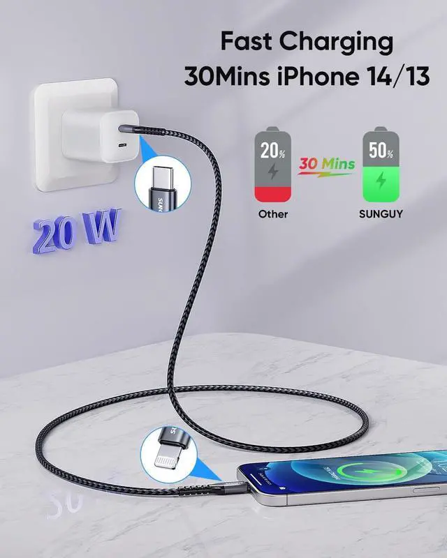 Alt view image 3 of 7 - USB-C to Lightning Cable 2FT 2-Pack [MFi Certified] iPhone Fast Charging Cable USBC iPhone Charger Cord Compatible with iPhone 14 13 12 11 Pro Max Mini X XS XR 8 Plus 10 SE iPad 8th