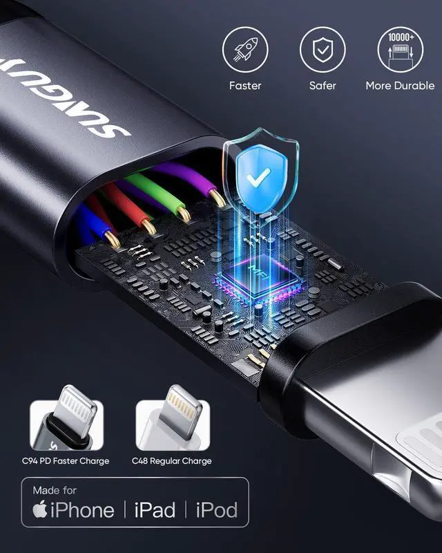 Alt view image 4 of 7 - USB-C to Lightning Cable 2FT 2-Pack [MFi Certified] iPhone Fast Charging Cable USBC iPhone Charger Cord Compatible with iPhone 14 13 12 11 Pro Max Mini X XS XR 8 Plus 10 SE iPad 8th