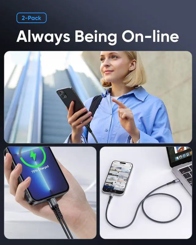 Alt view image 7 of 7 - USB-C to Lightning Cable 2FT 2-Pack [MFi Certified] iPhone Fast Charging Cable USBC iPhone Charger Cord Compatible with iPhone 14 13 12 11 Pro Max Mini X XS XR 8 Plus 10 SE iPad 8th