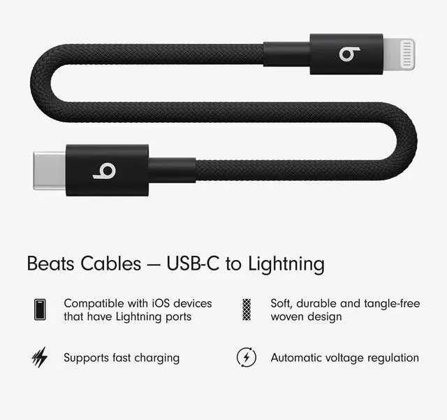 Alt view image 2 of 5 - USB-C to Lightning Woven Cable Fast Charging Durable/Tangle-Free Compatible Charger for  Devices w Lightning Ports (20 cm) - Bolt Black