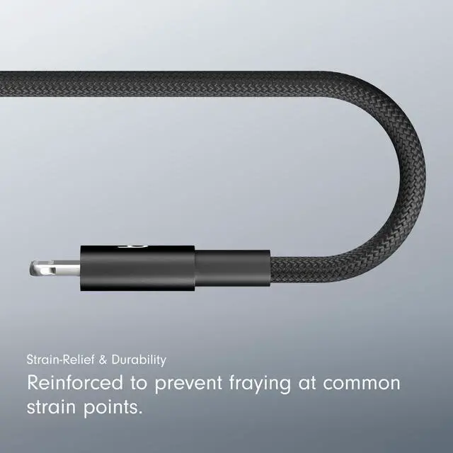 Alt view image 5 of 5 - USB-C to Lightning Woven Cable Fast Charging Durable/Tangle-Free Compatible Charger for  Devices w Lightning Ports (20 cm) - Bolt Black