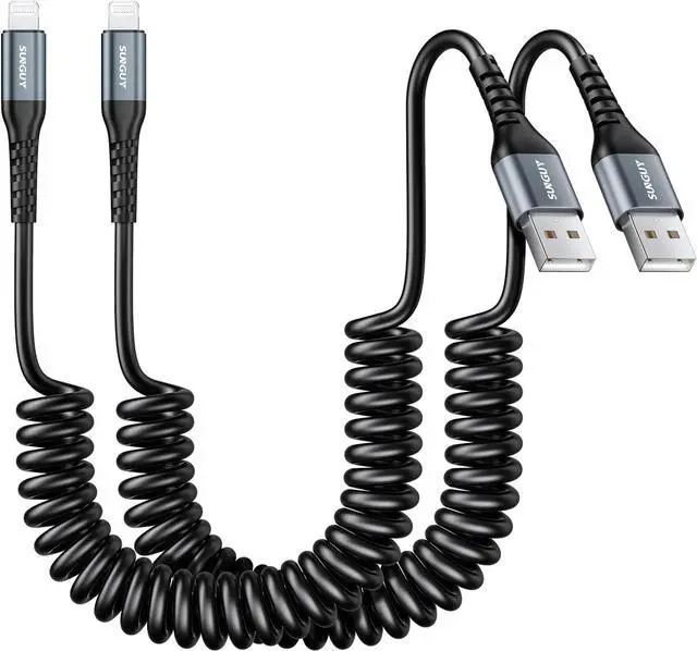 Main image of Coiled USB to Lightning Cable for Car 2-Pack 3FT [MFi Certified] Retractable iPhone Charger Cable Fast Charging CarPlay Cable for iPhone 14/13/12/11 Pro Max/XS MAX/XR/XS/iPad/iPod
