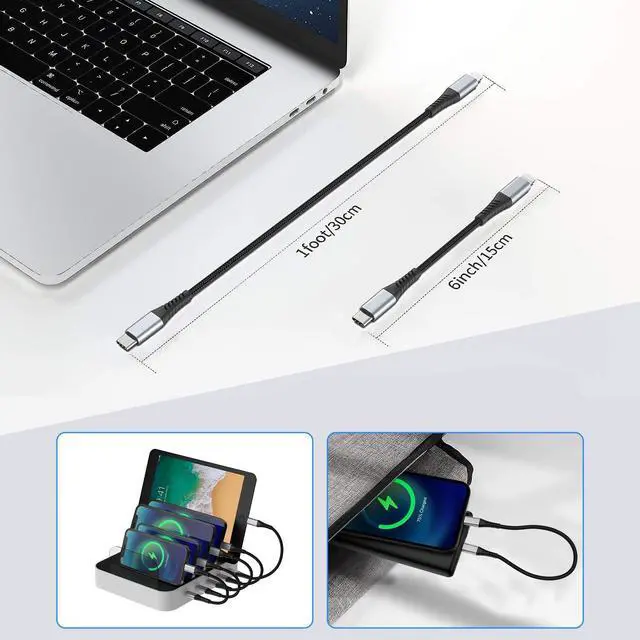 Alt view image 7 of 7 - 6inch USB C to Lightning Cable 2-Pack Short USB C iPhone Charger Cord Braided 0.5FT Type C to Lightning Cable PD Fast Charging for  iPhone 14 13 12 11 Pro Max Mini 10 8 7 Plus XR XS SE AirPods