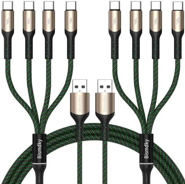 Main image of 2Pack 4FT Multi Charging Cable USB C Splitter Cable4 in 1 Fast Charging QC3.0 Nylon Braided Charging Cord with 4 Type-C Cable for iPhone 16/15 Pro Max/Android and Tablets (USB C Splitter Cable)