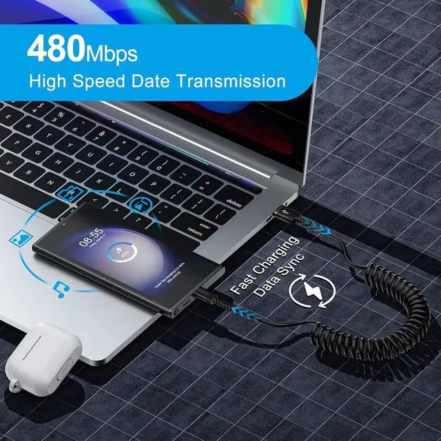Alt view image 3 of 7 - USB C Android Auto Carplay Cable Fast Charging for iPhone 16e/16 Pro Max/15 Pro/15 Plus 2 Pack 3ft Retractable Type C Car Charger Cord for  Galaxy S25 A16 A25 A35 A15 A54 A14 S24 S23 A53 A13