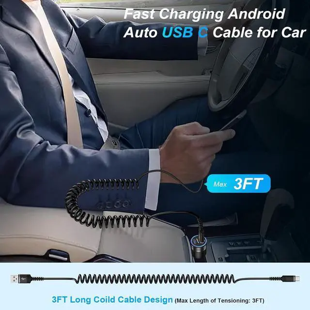 Alt view image 6 of 7 - USB C Android Auto Carplay Cable Fast Charging for iPhone 16e/16 Pro Max/15 Pro/15 Plus 2 Pack 3ft Retractable Type C Car Charger Cord for  Galaxy S25 A16 A25 A35 A15 A54 A14 S24 S23 A53 A13