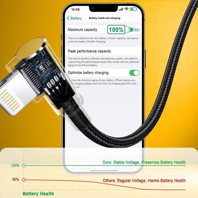 Alt view image 6 of 7 - iPhone Charger Cord 6ft - Braided USB to Lightning Cable 90 Degree Charging Cable Compatible with iPhone 14 13 12 11 Pro Max iPad Airpods iPod & More 2Pack[MFI Certified]