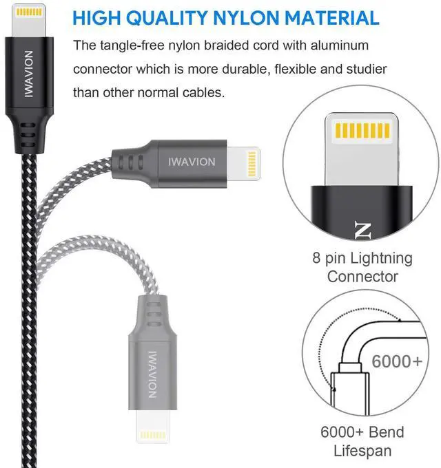 Alt view image 3 of 7 - iPhone Charger Cable 4pack 3ft/1m Lightning Cable Nylon Braided MFi Certified iPhone Cable USB Sync Cord Fast iPhone Charging Cable for iPhone Xs Max X XR 8 7 6s 6 iPad Mini/Air iPod