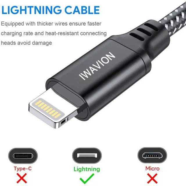 Alt view image 2 of 7 - iPhone Charger Cable 4pack 3ft/1m Lightning Cable Nylon Braided MFi Certified iPhone Cable USB Sync Cord Fast iPhone Charging Cable for iPhone Xs Max X XR 8 7 6s 6 iPad Mini/Air iPod