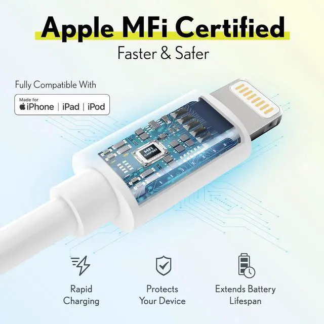 Alt view image 2 of 7 - iPhone Lightning Cable MFI Certified Portable & Smart USB-A to Lightning Charging Cable Fast  Charging Cord 4ft iPhone Charger Cord Compatible with iPhone | iPad | iPod - White