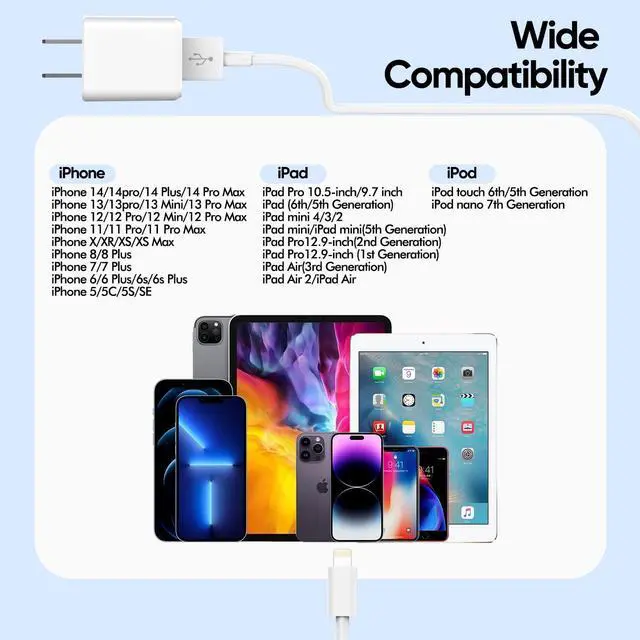 Alt view image 6 of 7 - iPhone Charger [ MFi Certified]  Charger Cord 2Pcak 6FT Lightning Cable Fast Charging with Wall Charger Block Travel Plug Brick Adapter for iPhone 14/13/12/11/XS/XR/SE/7/8/8 Plus/AirPods